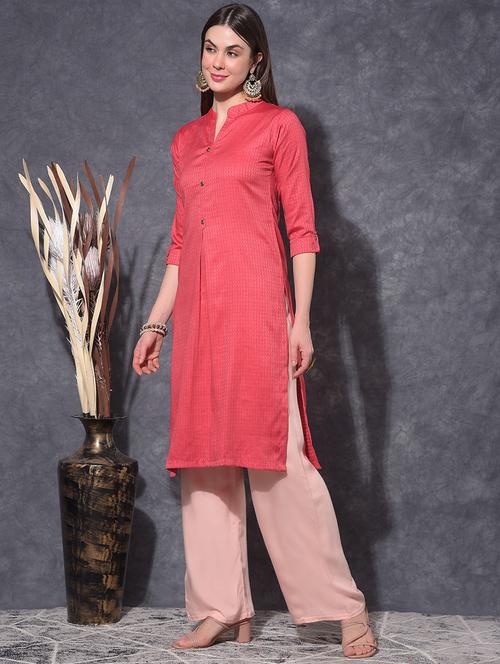 women self design three quarter sleeve straight kurta - 21627332 - Very Small Image - 1