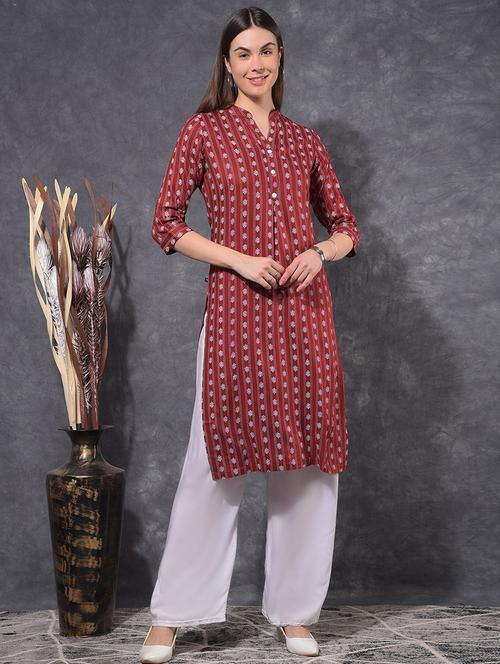 women printed three quarter sleeve straight kurta - 21627335 - Very Small Image - 1