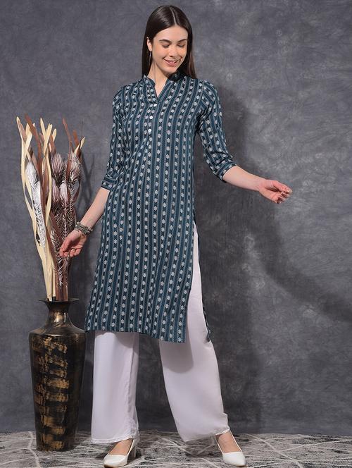 women printed three quarter sleeve straight kurta - 21627336 - Very Small Image - 1