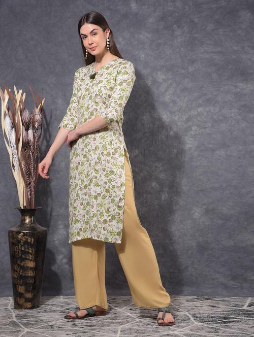 women floral three quarter sleeve straight kurta - 21627338 - Very Small Image - 1