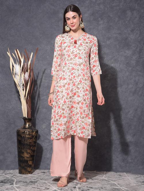 women floral three quarter sleeve straight kurta - 21627339 - Very Small Image - 1