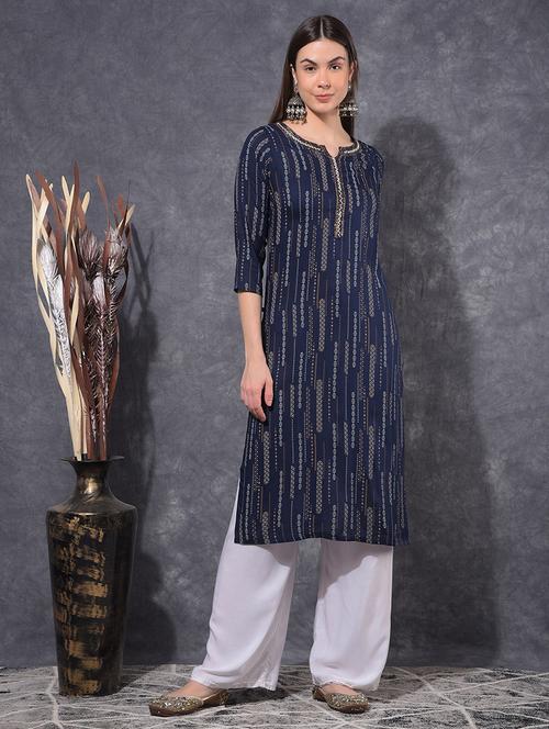 women printed three quarter sleeve straight kurta - 21627341 - Very Small Image - 1