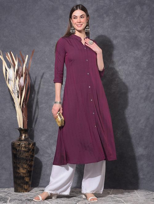 women solid three quarter sleeve front & side both kurta - 21627353 - Very Small Image - 1