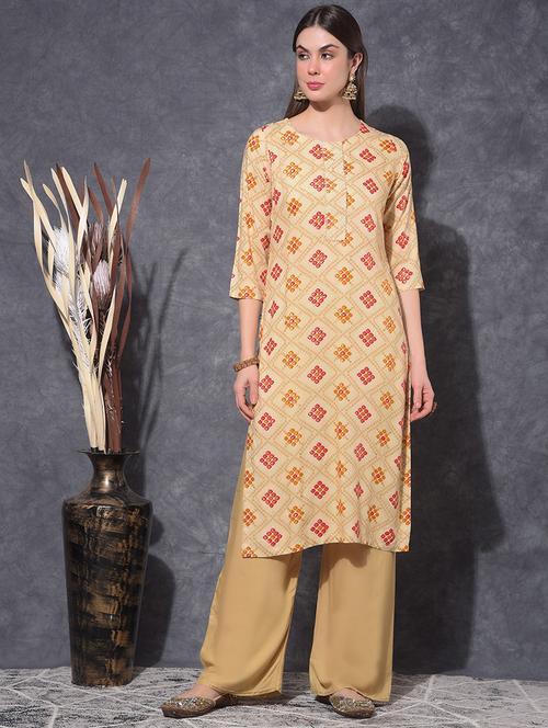 women printed three quarter sleeve straight kurta - 21627354 - Very Small Image - 1