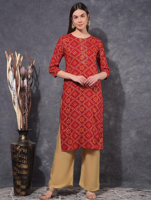 women printed three quarter sleeve straight kurta - 21627355 - Very Small Image - 1