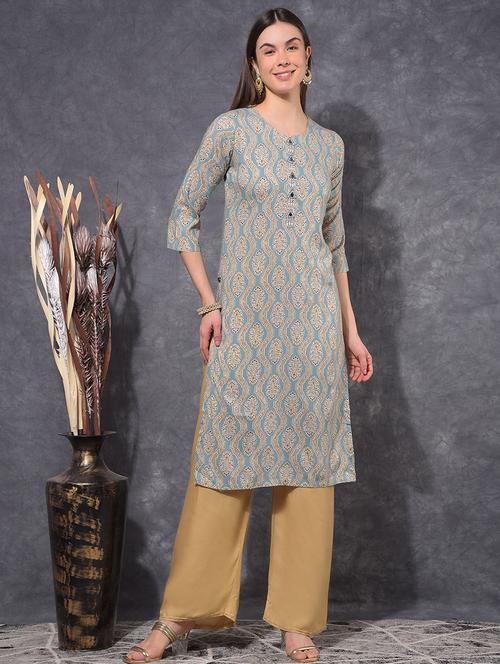 women printed three quarter sleeve straight kurta - 21627356 - Very Small Image - 1