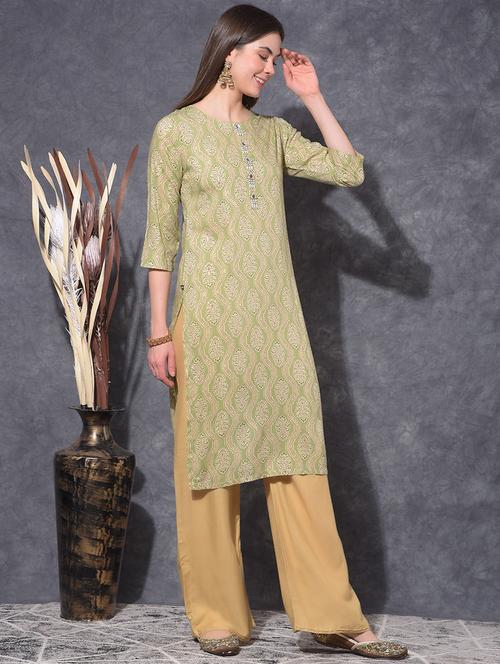 women printed three quarter sleeve straight kurta - 21627357 - Very Small Image - 1