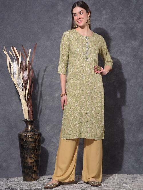 women printed three quarter sleeve straight kurta - 21627358 - Very Small Image - 1