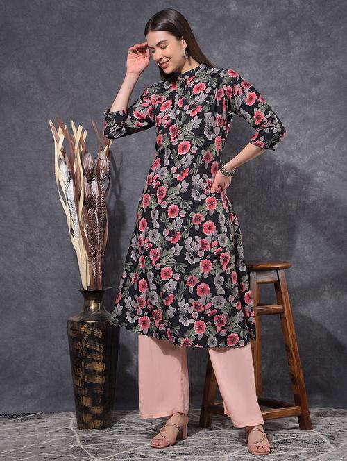 women floral three quarter sleeve a-line kurta - 21627367 - Very Small Image - 1