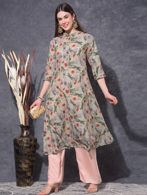 women floral three quarter sleeve a-line kurta - 21627368 - Very Small Image - 1