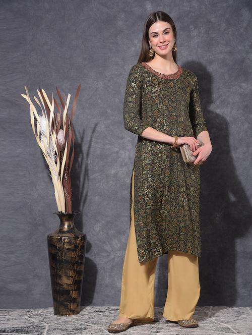 women printed three quarter sleeve straight kurta - 21627373 - Very Small Image - 1
