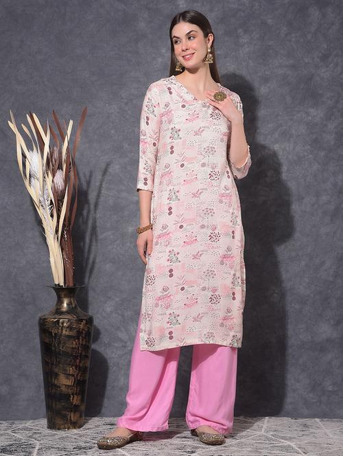 women printed three quarter sleeve straight kurta - 21627377 - Very Small Image - 1