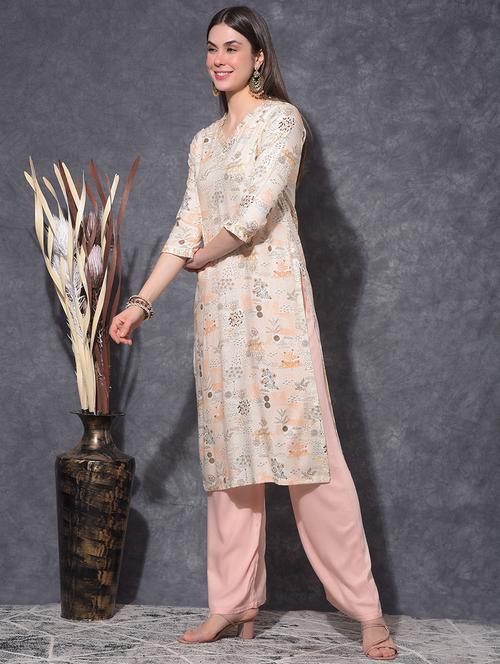women printed three quarter sleeve straight kurta - 21627378 - Very Small Image - 1