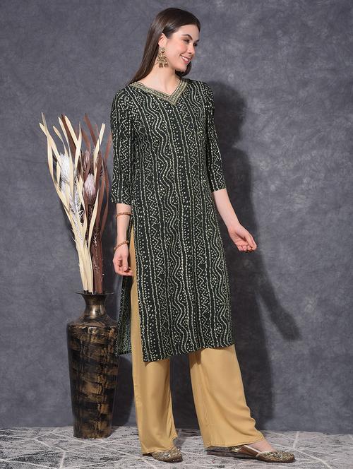 women bandhani three quarter sleeve straight kurta - 21627380 - Very Small Image - 1