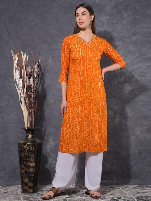 women bandhani three quarter sleeve straight kurta - 21627381 - Very Small Image - 1