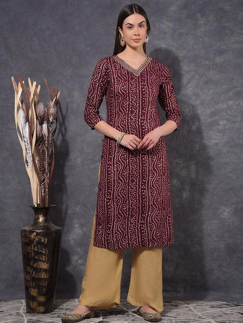 women bandhani three quarter sleeve straight kurta - 21627384 - Very Small Image - 1