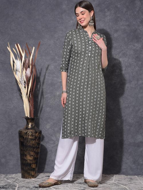 women printed three quarter sleeve straight kurta - 21627386 - Very Small Image - 1