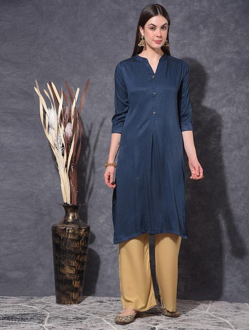 women self design three quarter sleeve straight kurta - 21627389 - Very Small Image - 1