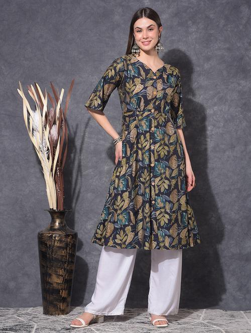 women printed elbow sleeve a-line kurta - 21627394 - Very Small Image - 1