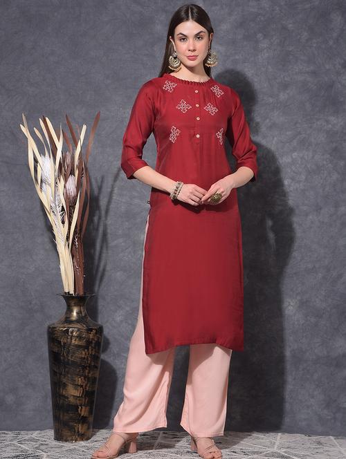 women embroidered three quarter sleeve straight kurta - 21627409 - Very Small Image - 1