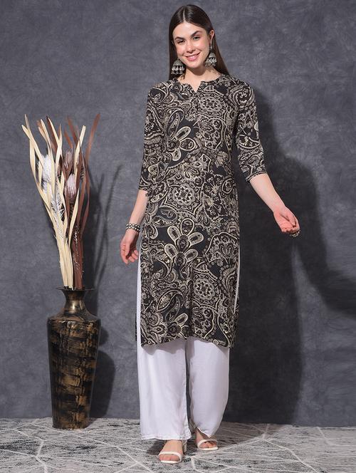 women printed three quarter sleeve straight kurta - 21627410 - Very Small Image - 1