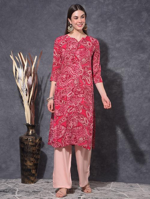 women printed three quarter sleeve straight kurta - 21627412 - Very Small Image - 1