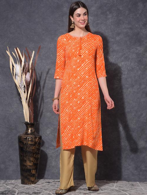 women printed three quarter sleeve straight kurta - 21627424 - Very Small Image - 1