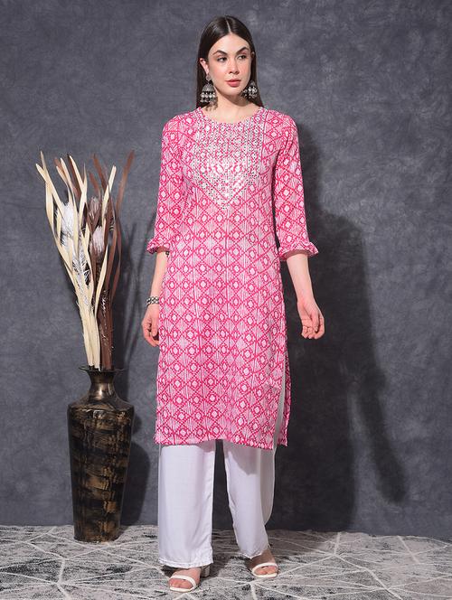women printed three quarter sleeve straight kurta - 21627431 - Very Small Image - 1