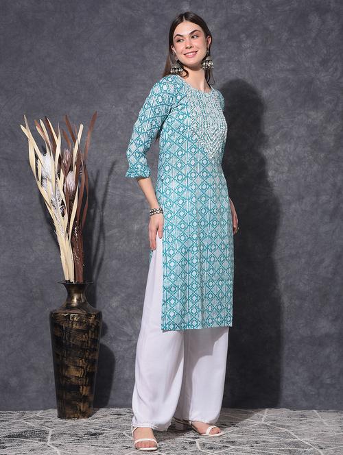 women printed three quarter sleeve straight kurta - 21627432 - Very Small Image - 1