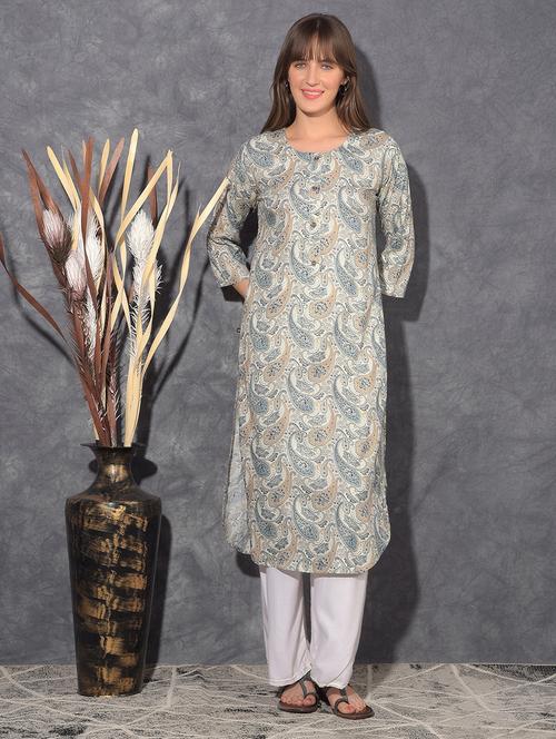 women paisley three quarter sleeve straight kurta - 21627433 - Very Small Image - 1