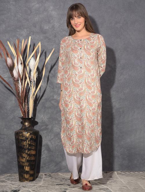 women paisley three quarter sleeve straight kurta - 21627434 - Very Small Image - 1