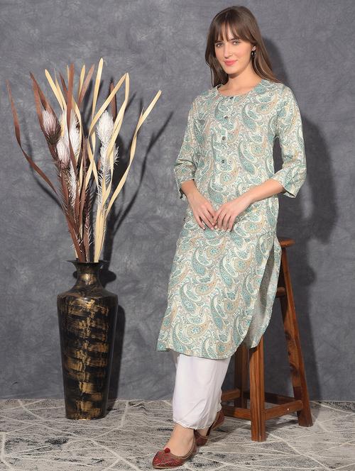 women paisley three quarter sleeve straight kurta - 21627436 - Very Small Image - 1