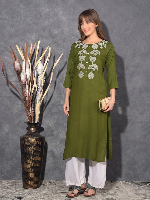 women embroidered three quarter sleeve straight kurta - 21627437 - Very Small Image - 1