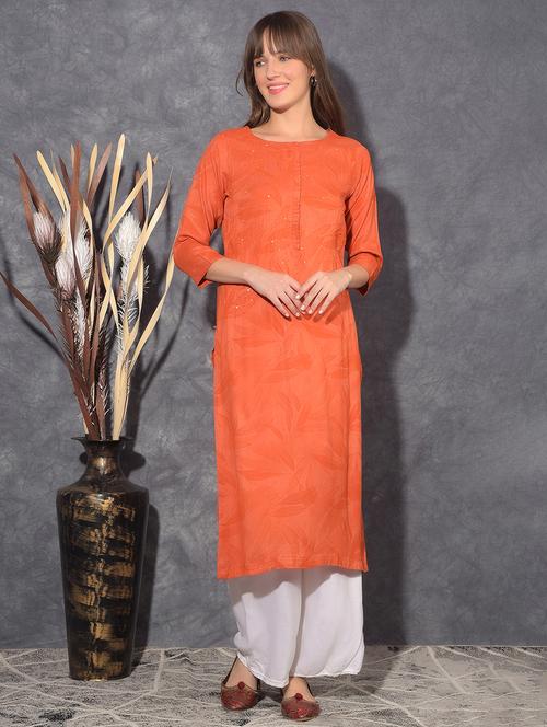 women printed three quarter sleeve straight kurta - 21627441 - Very Small Image - 1