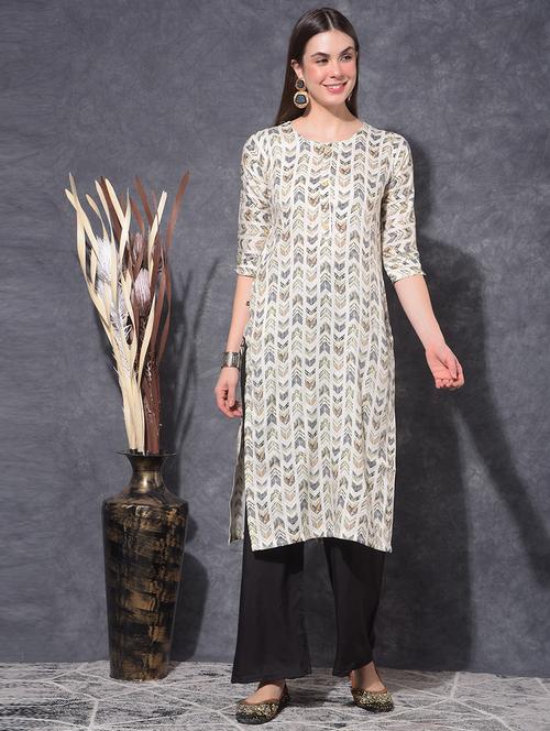 women geometric three quarter sleeve straight kurta - 21627444 - Very Small Image - 1