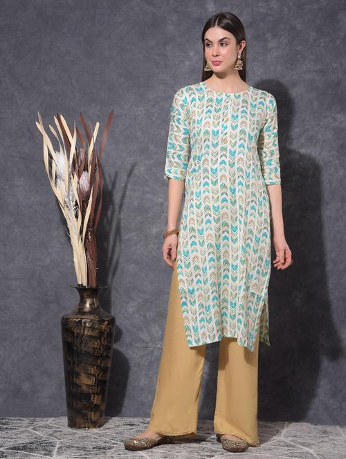 women geometric three quarter sleeve straight kurta - 21627445 - Very Small Image - 1