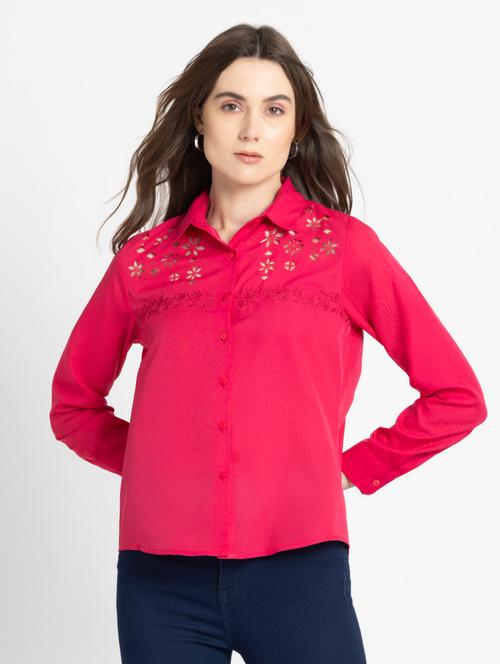 women pink solid long sleeve shirt top - 21627554 - Very Small Image - 1