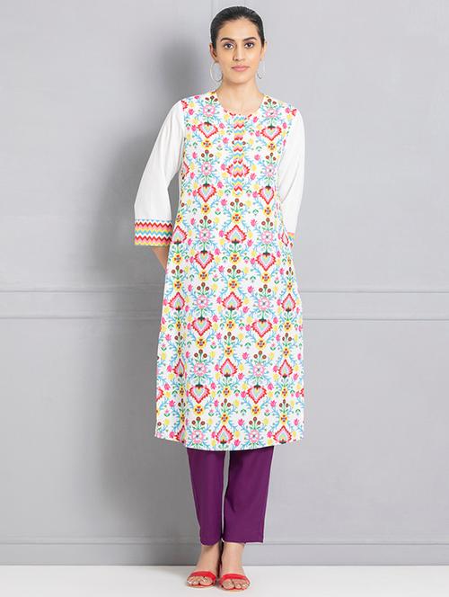 women white floral printed straight kurta - 21627581 - Very Small Image - 1