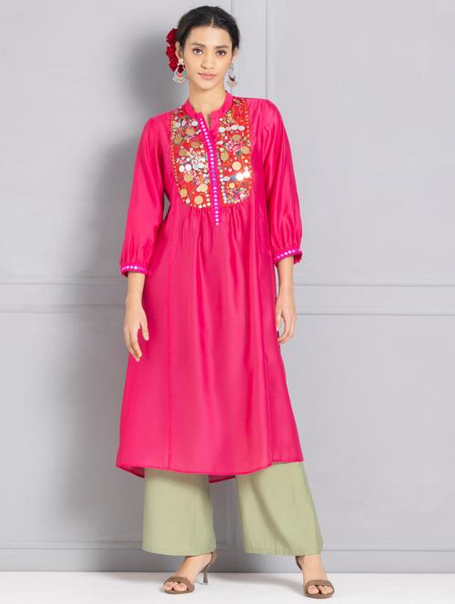 women there quarter sleeve a-line kurta - 21627591 - Very Small Image - 1