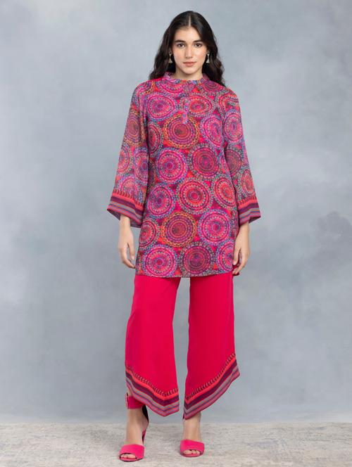 women pink mandarin neck a-line kurti - 21627592 - Very Small Image - 1