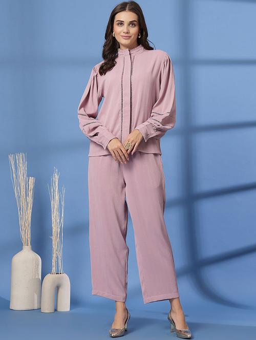 pink polyester shirt and trouser set coord - 21627853 - Very Small Image - 1