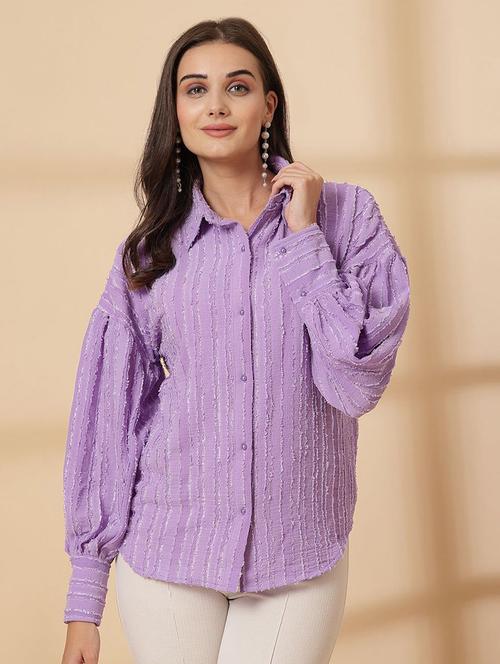 women self designed collared puff sleeve shirt - 21628310 - Very Small Image - 1