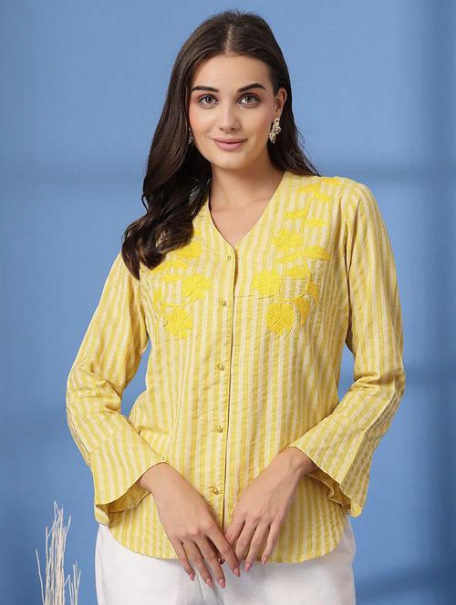 women striped embroidered bell sleeve shirt - 21628320 - Very Small Image - 1