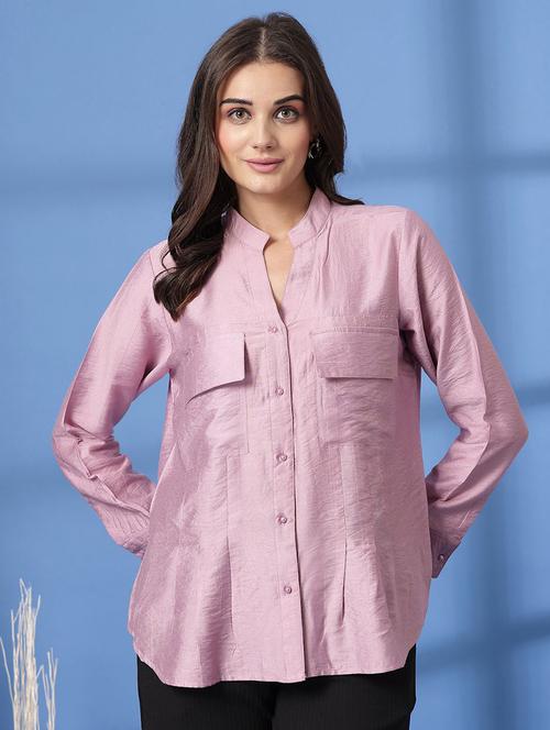women solid mandarin neck regular fit shirt - 21628322 - Very Small Image - 1