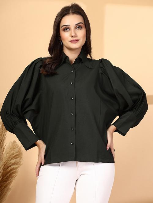 women solid collared puff sleeve shirt - 21628327 - Very Small Image - 1