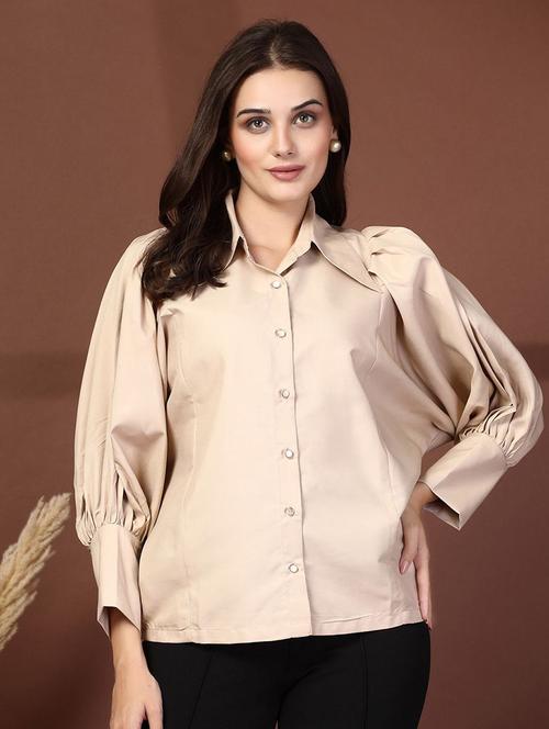 women solid collared puff sleeve shirt - 21628328 - Very Small Image - 1