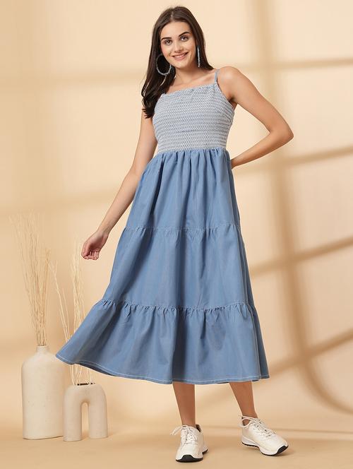 women solid shoulder strap tiered dress - 21628340 - Very Small Image - 1