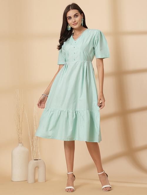 women solid puff sleeve tiered dress - 21628341 - Very Small Image - 1