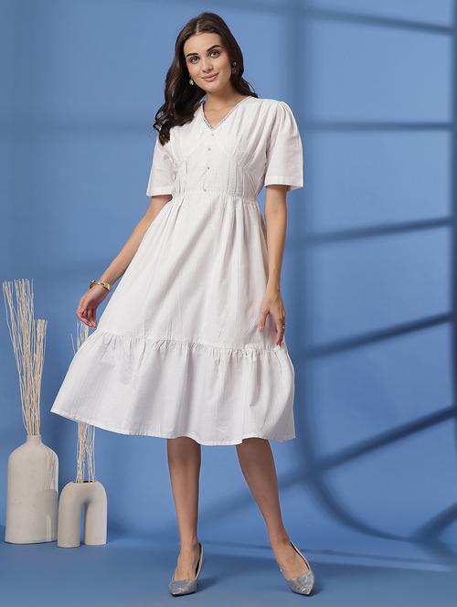 women solid puff sleeve tiered dress - 21628343 - Very Small Image - 1