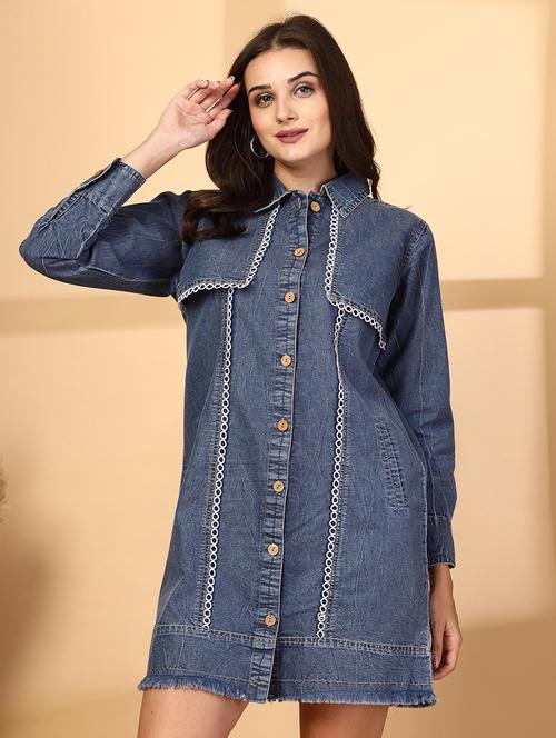 women solid collared shirt dress - 21628351 - Very Small Image - 1